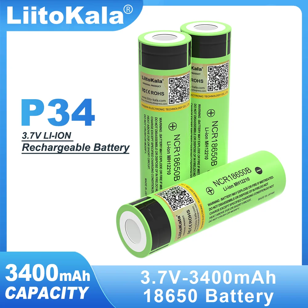 New Liitokala Original NCR18650B 3.7V 3400mAh 18650 Rechargeable Lithium Battery For Flashlight Battery Bonus Cap