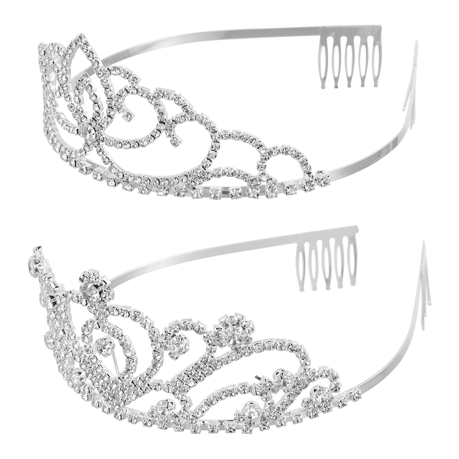 

2 Pcs » Crown Headband Headbands Bridal Vintage Rhinestone Headdress Silver Wedding Banquet