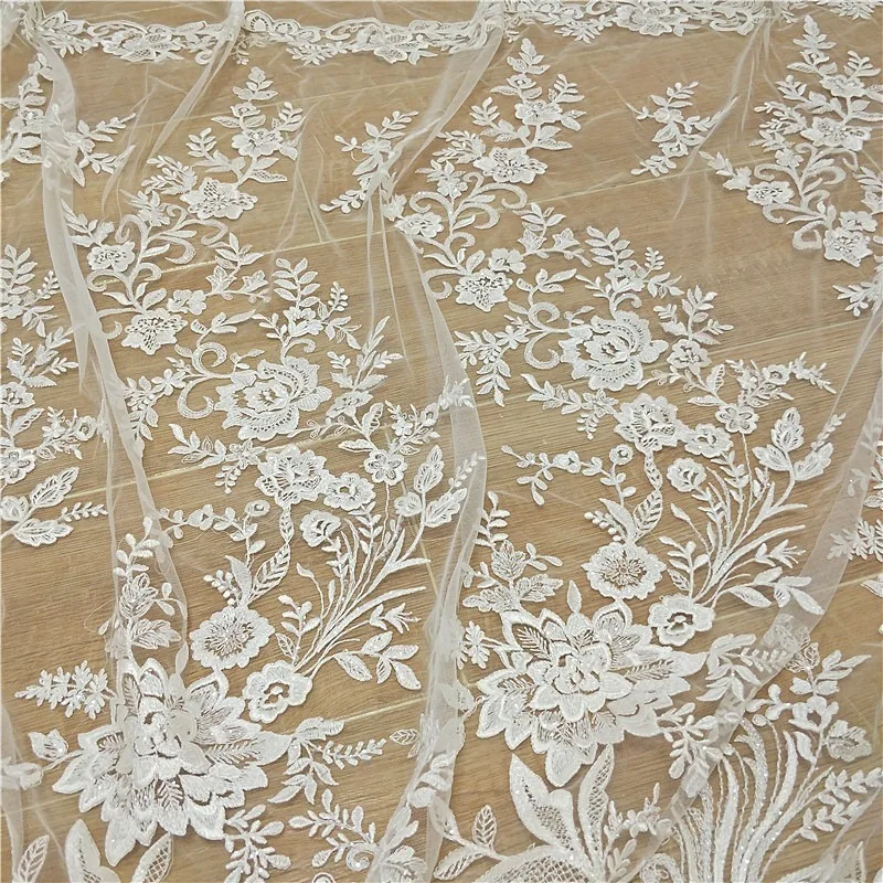 New Fashion Leaf Flower Embroidery Lace Fabric Handmade DIY Wedding Dress Clothing Material Background Decoration Accessories