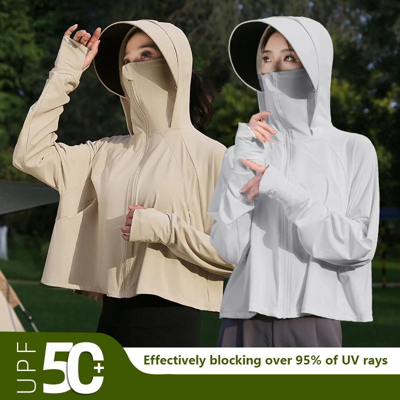 

UPF50+ Sun Protection Clothing for Women Outdoor Sunscreen Jacket Clothes Summer Black Gum Hat Brim Short Coat Block UV Rays