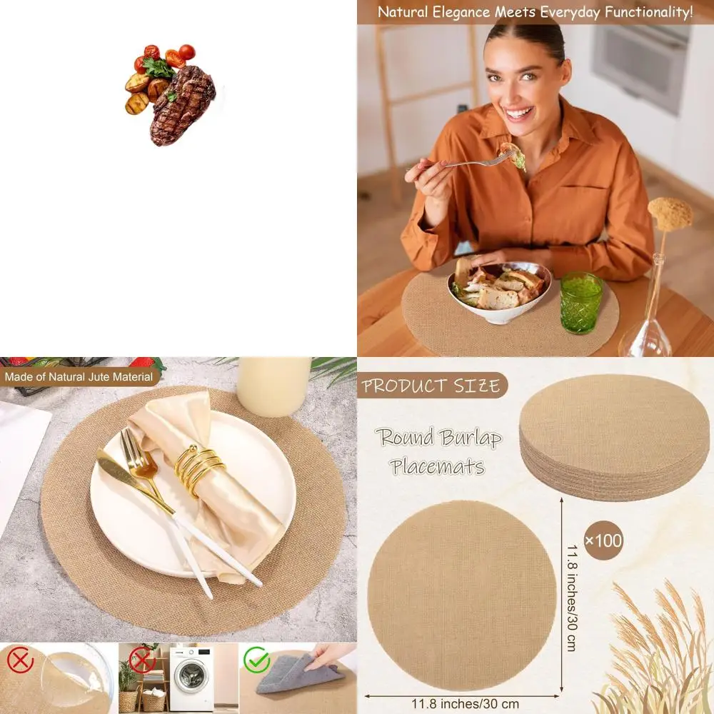 

Многоразовые коричневые джутовые салфетки 11,8, набор из 100 шт., прочные термостойкие круглые настольные коврики из натурального волокна для ужина в деревенском стиле и Холи