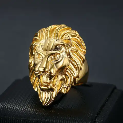 Megin D Stainless Steel Titanium Hip Hop Punk Animal Lions Head Rings for Men Women Couple Friends Gift Fashion Jewelry Bague