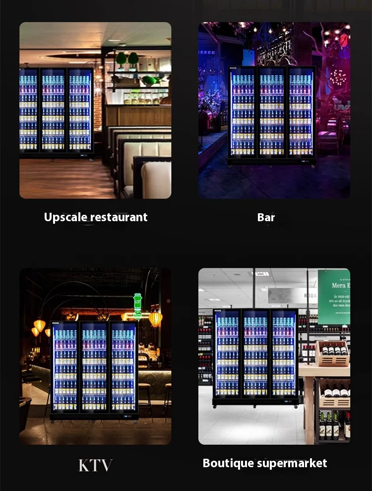 Congelador vertical de una sola temperatura con puerta de vidrio para bares y supermercados, enfriador de cerveza
