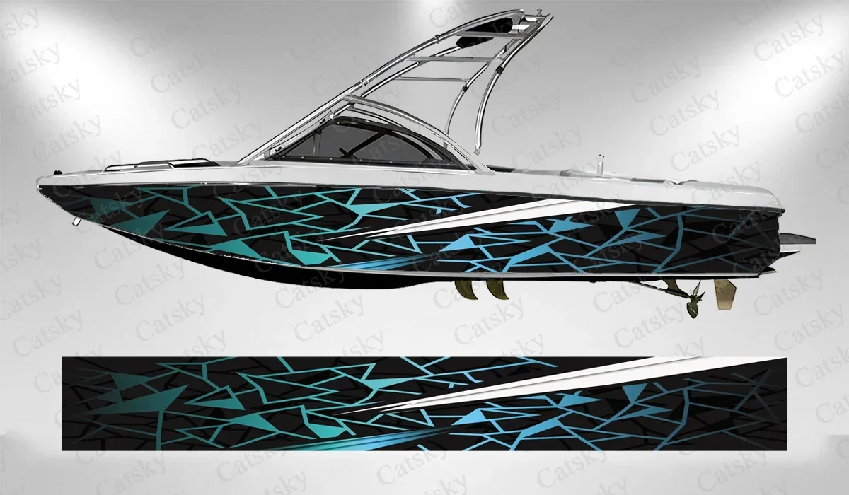 Colorful Irregular Abstract Triangle Stripes Boat Wrap Sticker Vinyl Boat for Pontoon Deck Boat Fishing Platform Decal Sticker