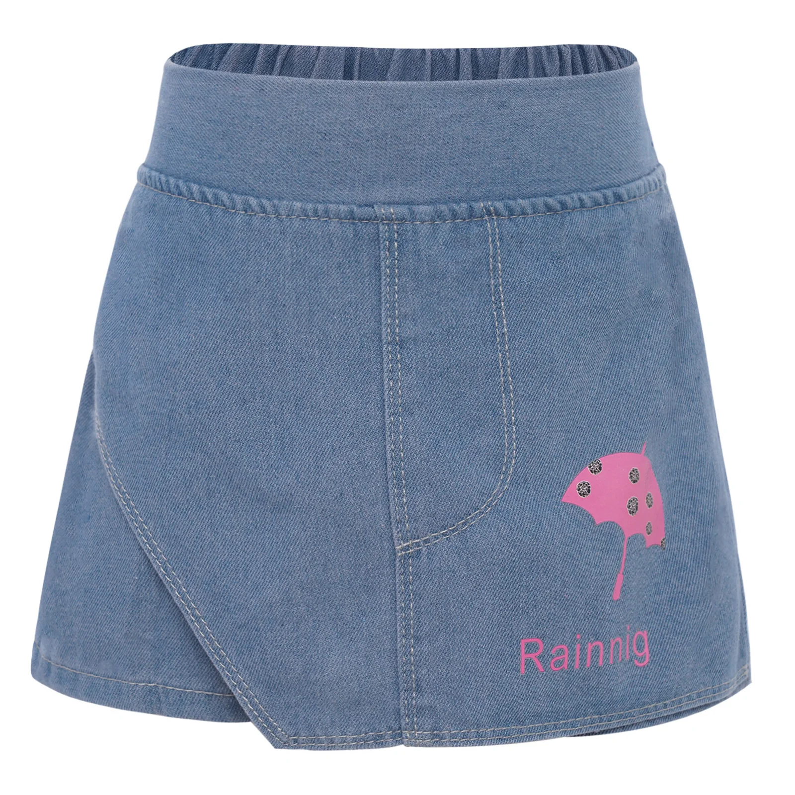 

Kids Girls Jean Skirt Shorts Summer Soft Elastic Waistband Denim Skort with Back Pockets for Weekend Picnic Park Vacation Beach