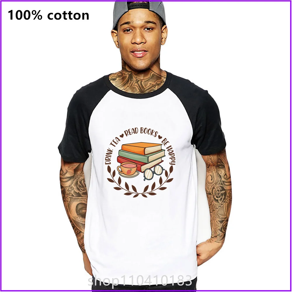 Drink Tea Coffe Read Books Be Happy T Shirts For Men'S Women Tshirt T-Shirt Vintage Military Acid Wash New Styles Golf American