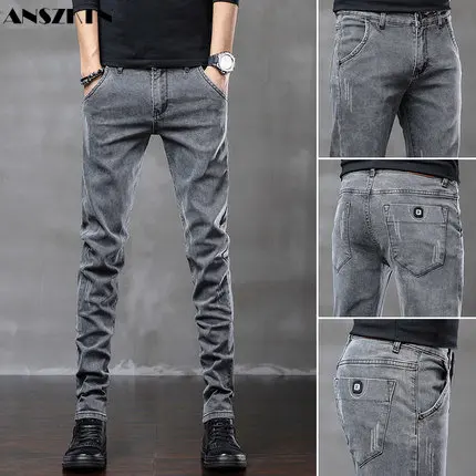 ANSZKTN New men's high-end matching slim slim trousers and long trousers jeans