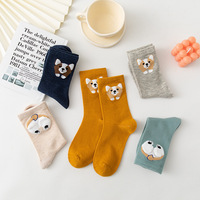 5 Pairs Autumn New Korean Style Cute Schoolgirl Socks with Cartoon Corgi Design Women's Mid-Calf Cotton Funny Socks High Quality