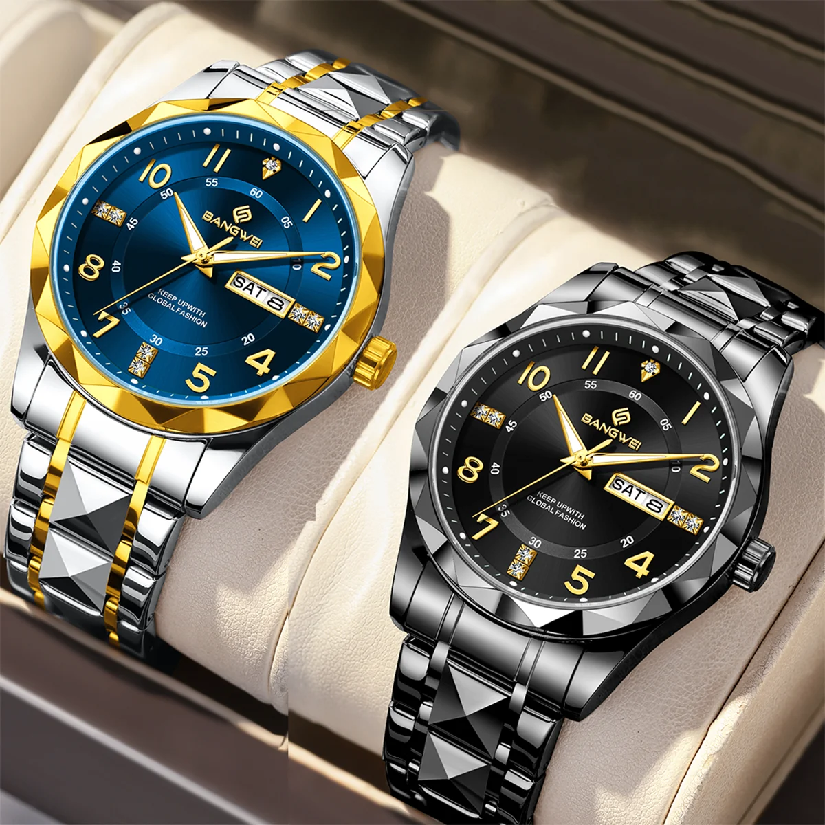 

BANGWEI New Fashion Quartz Wristwatch Business Luxury Mens Watch 30M Waterproof Luminous Steel Watches Men Gifts Male Reloj