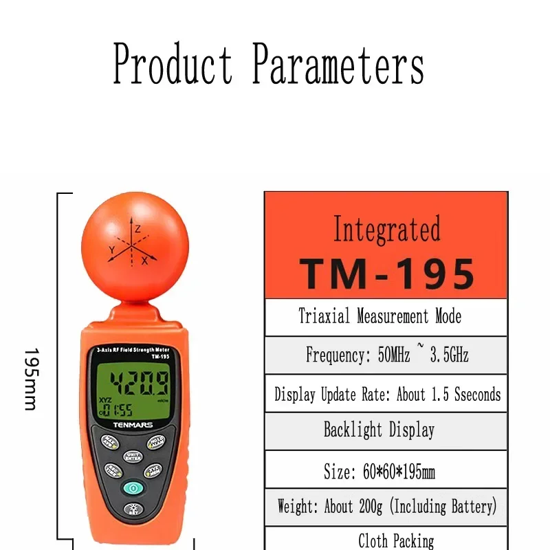 رائجة البيع TENMARS TM-195 3 محور عالية التردد مجال قوة متر TM195 EMF تستر