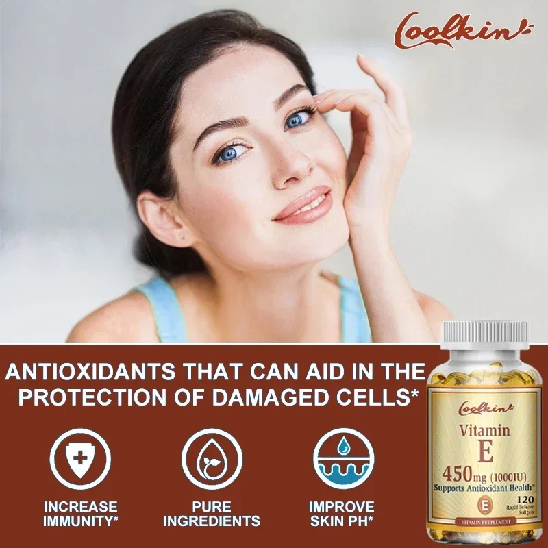 Natural Vitamin E Capsules - Brightens Skin, Tightens Skin, Reduce Wrinkles, Anti-aging, Antioxidant, Supports ImmuneSupplement