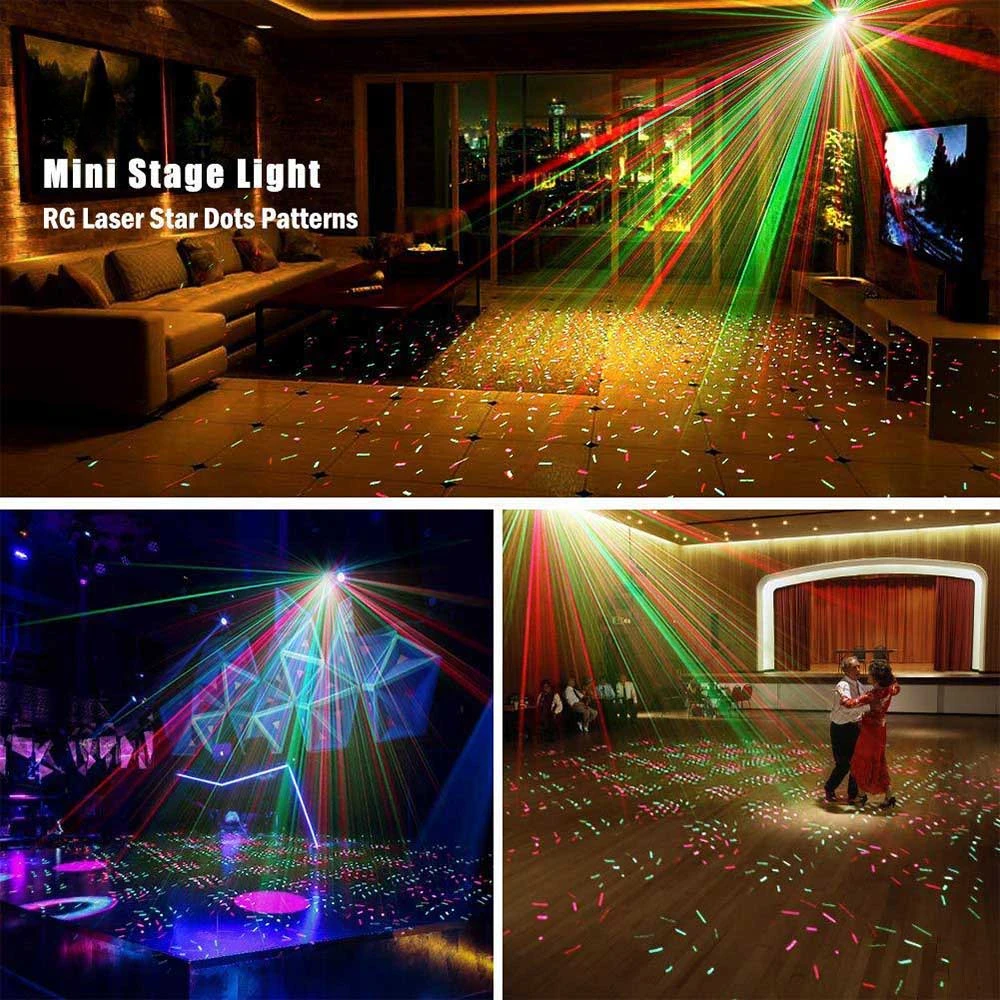 Mini Laser Lights LED Stage Light DJ Disco Light Projector New Sound Activated Remote Control Flash For Christmas Party Lights