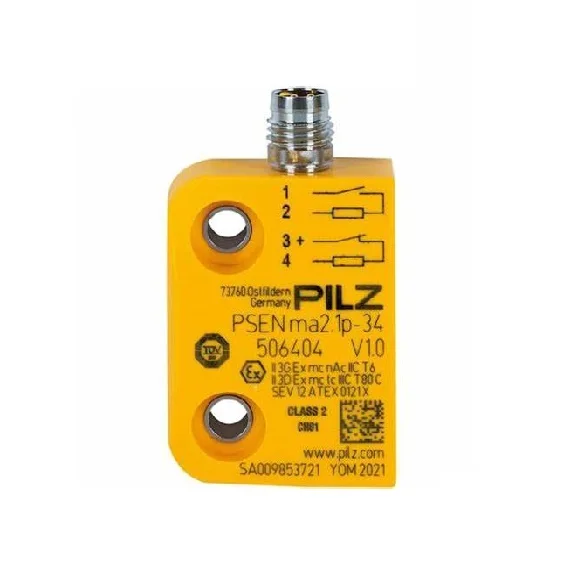 P I L Z PSEN 2.1P-21/PSEN 2.1-20/8MM/LED/1 Interruptor de seguridad magnético sin contacto, 1NC/1NO, 24 VDC, M8 macho de 4 pines, serie PSEN