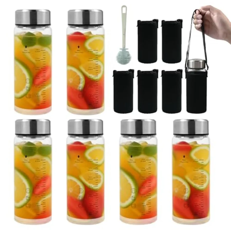 

Borosilicate Glass Juice Water Bottles, Wide Mouth Glass Water Bottles with Lids and Sleeve, for Juicing, Smoothies, Milk, Prot