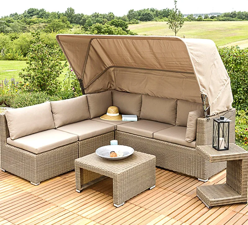 Outdoor sofa with canopy, lying bed, rattan chair, hotel coffee shop, terrace, rattan sofa combination furniture