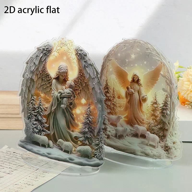 تمثال مشهد المهد، تمثال أكريليك مسطح يسوع وماريا 2D، المنزل، المقهى، الغرفة، الاستوديو، زخرفة الطاولة ديكور الدين المسيحي #3
