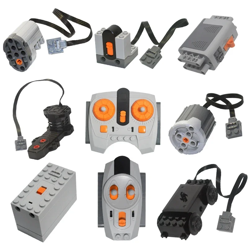 Motor técnico, funciones de potencia, piezas, velocidad infrarroja, control remoto por aplicación, caja de batería, servo, luces, receptor, bloques de construcción de automóviles PF
