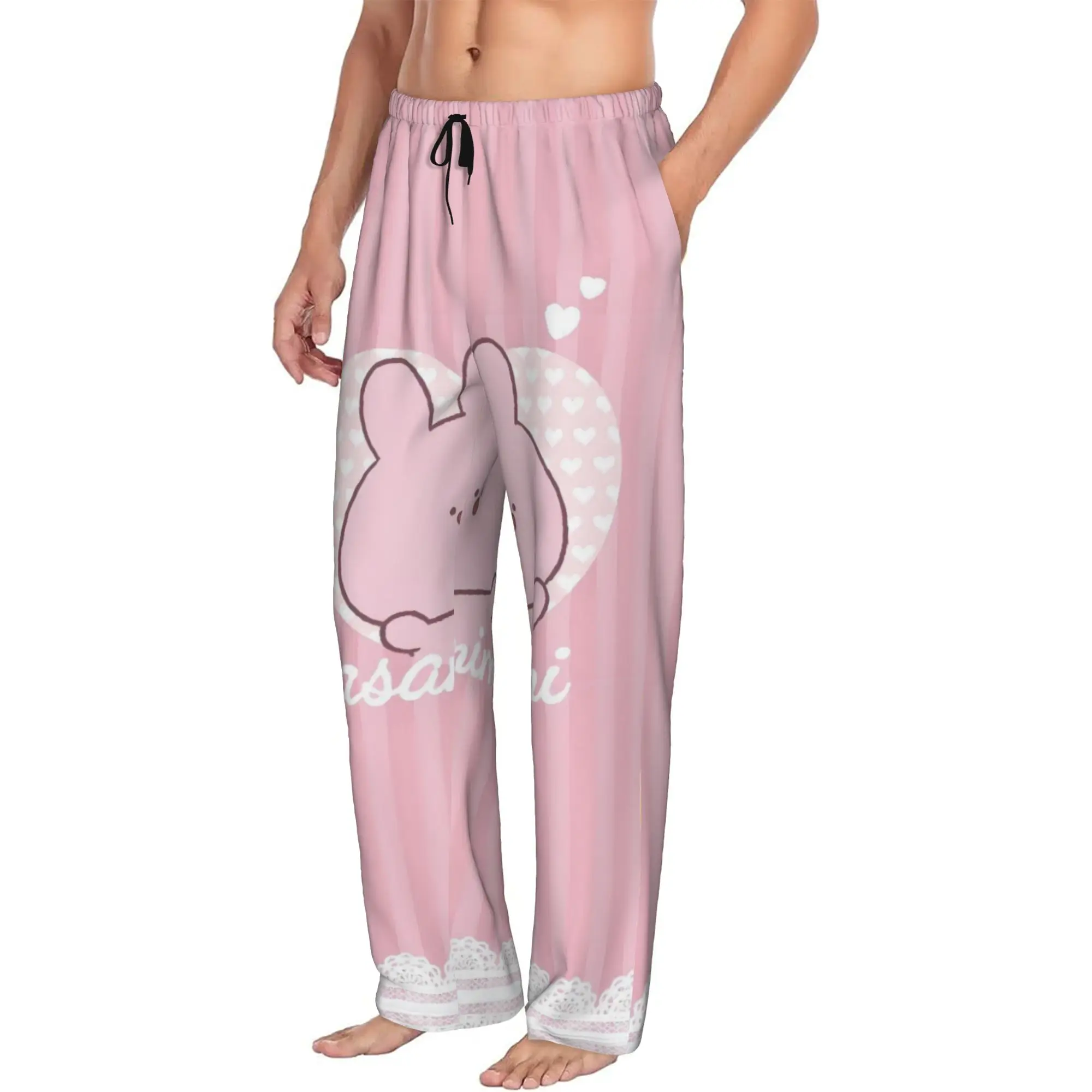 Custom Cartoon A-Asamimichans Cute Pajama Pants Men  Lounge Sleep Stretch Sleepwear Bottoms with Pockets view 2