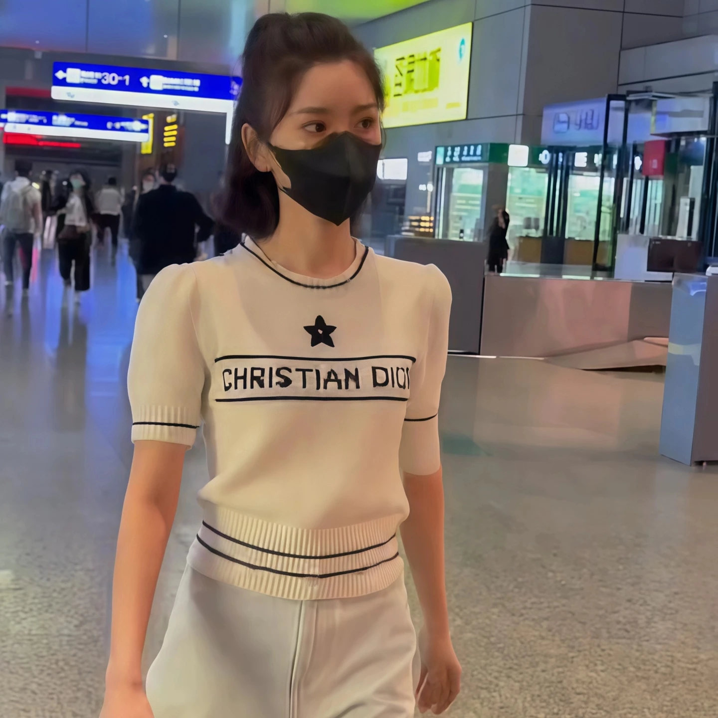 

Mao Xiaotong Женская трикотажная футболка с вышивкой звезд и буквами ор Све, облегающая круглая футболка Ne Casual Sle Faionable Top