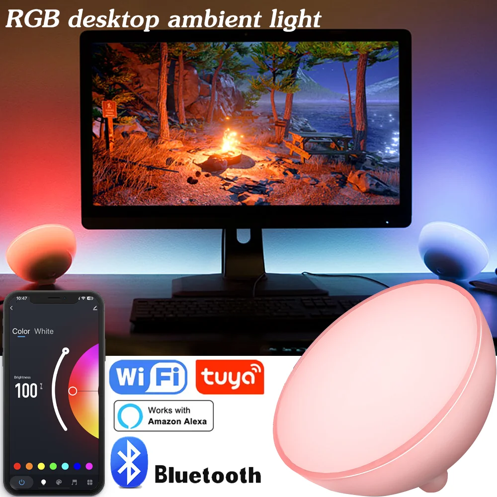 WiFi+Bluetooth Smart Portable Dimmable Table Lamp Atmosphere Light New 1 PCS Desktop Small Night Bowl Lamp for Bedroom Game Room