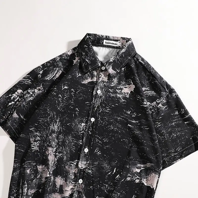 Men’s Slim-fit Short-sleeve Casual Printed Lapel Polo Shirt for Summer