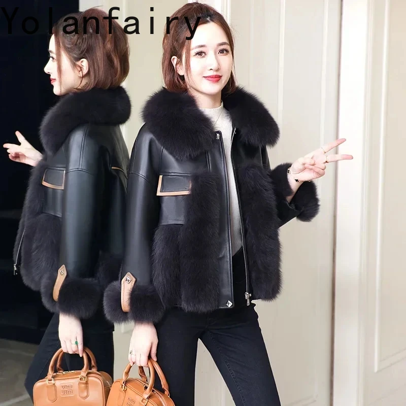 Real Leather Jacket Women Winter High Quality Genuine Sheepskin Spliced Fox Fur Coat Luxury Down Coats Chaquetas Para Mujer