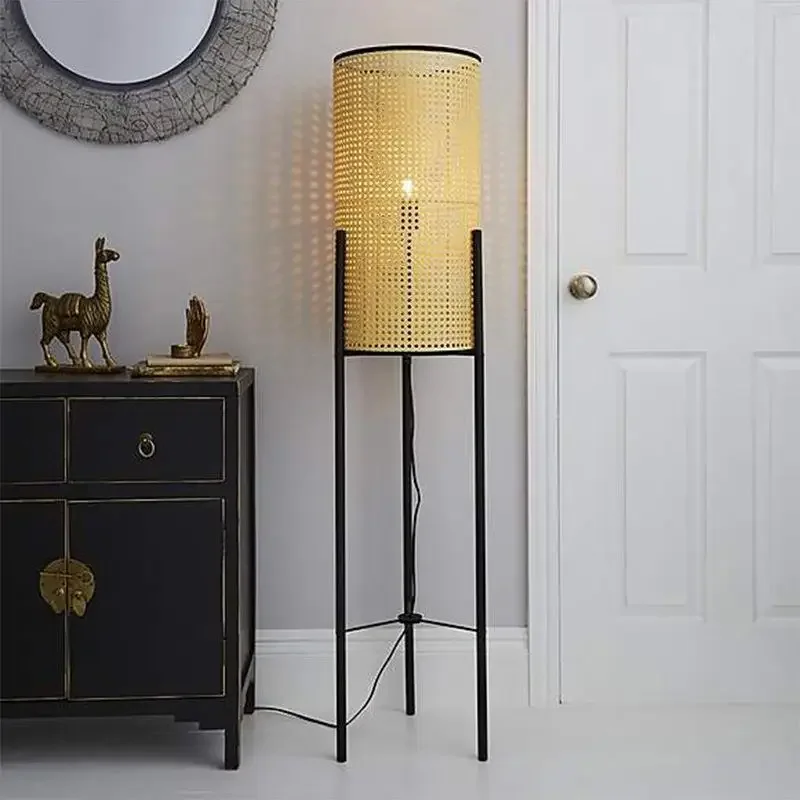 Lampu meja rotan gaya Pastoral Modern, lampu meja Led Jepang Tiongkok, dekorasi pencahayaan Interior ruang tamu belajar kamar tidur