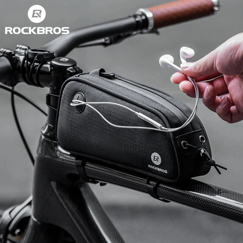 ROCKBROS Cycling Bag 1.3L Waterproof MTB Road Earphone Port Design Bike Bag Frame Front Tube Portable Convenient Bicycle Bag