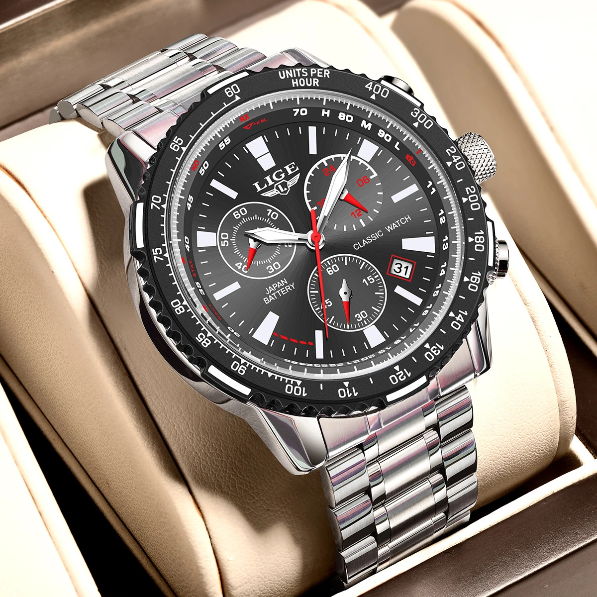 LIGE Top Brand Fashion Man's Quartz Chronograph Wristwatch Luxury Waterproof Military Full Steel Watches for Men Casual Watch