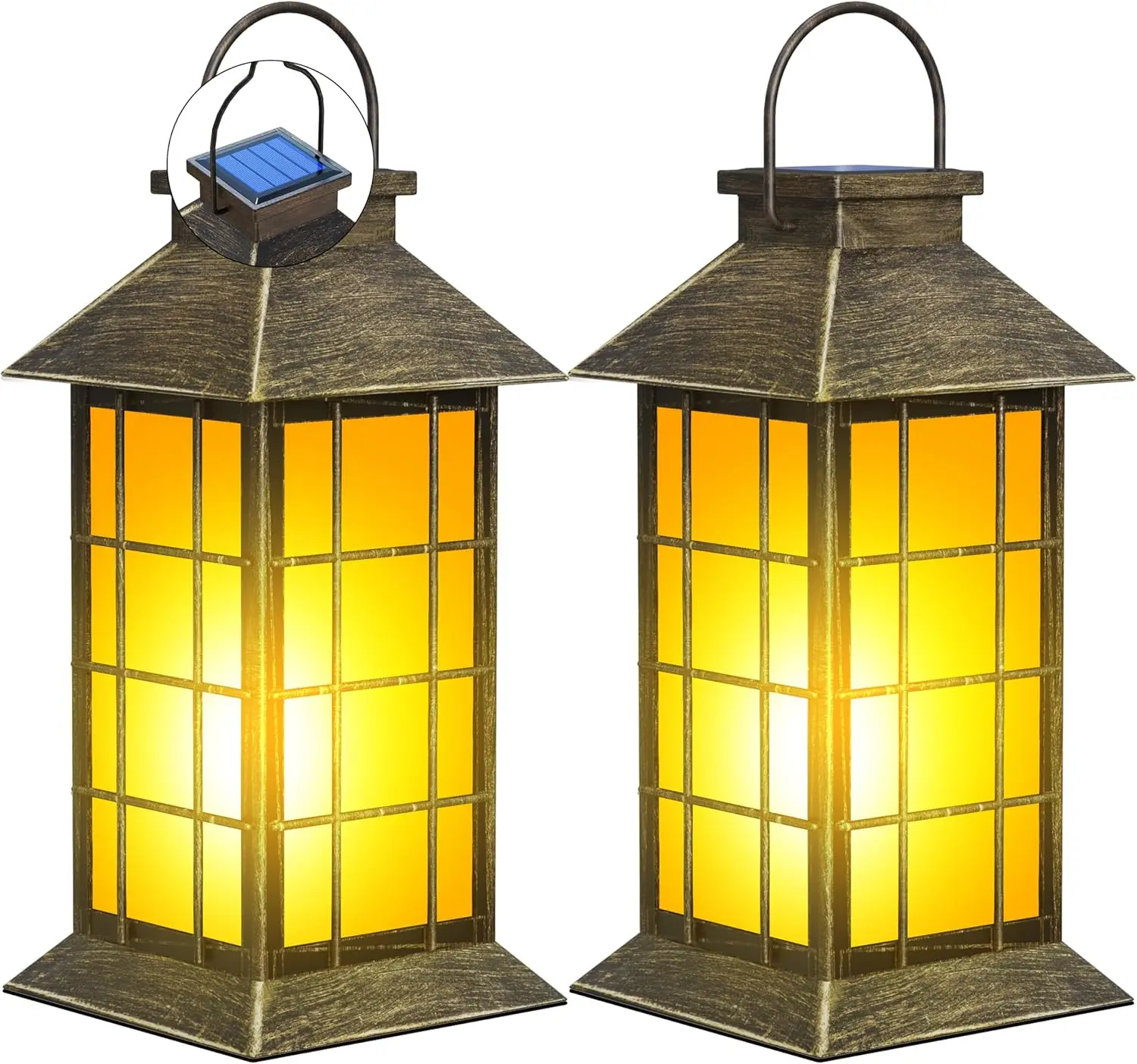 

2 Pack 13' Patina Solar Lantern with Flickering Flame Candle | Outdoor Waterproof Hanging Lanterns, Metal & Glass Solar