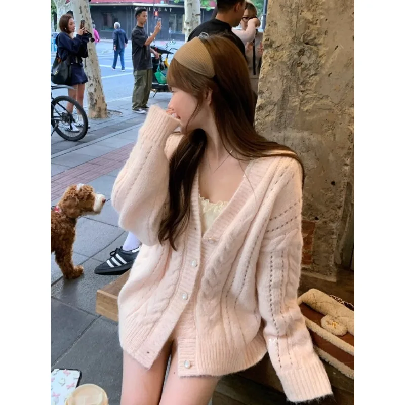

Элегантные вязаные кардиганы, женский дизайнерский свитер, пальто, женские осенние высококачественные вязаные топы на ленивых пуговицах, корейская мода