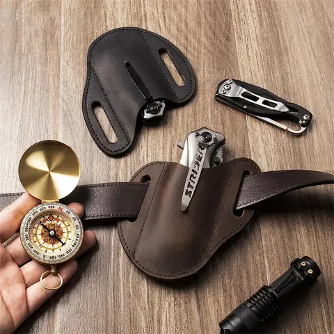 Genuine Leather Case For Folding Knife  Holder Vintage PU Knife Sheath Belt Loop Outdoor Hunting Tactical EDC Knives Holster