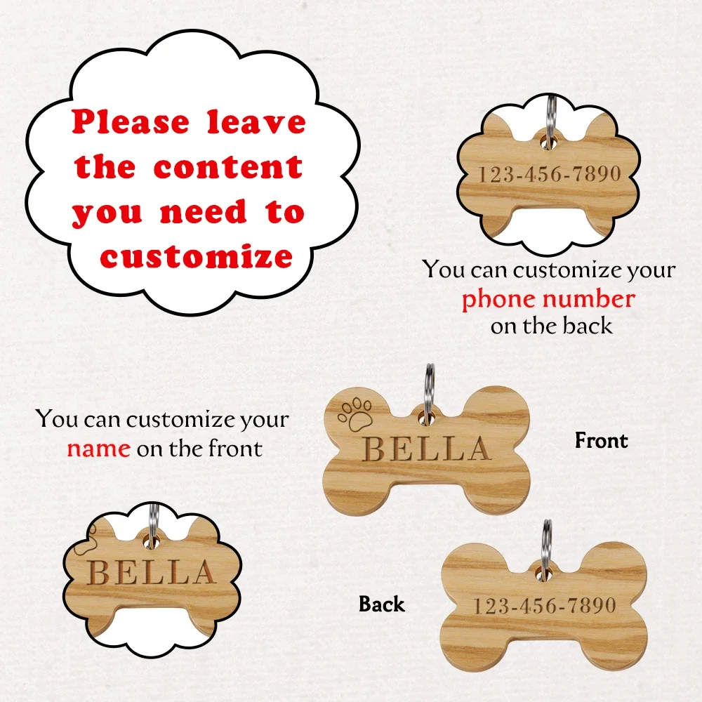 Personalised Wooden Dog Name ID Tags Free Customized Collars Pets Dog ID Tag Engraved Bone Dogs Name ID Tags Pet Accessories