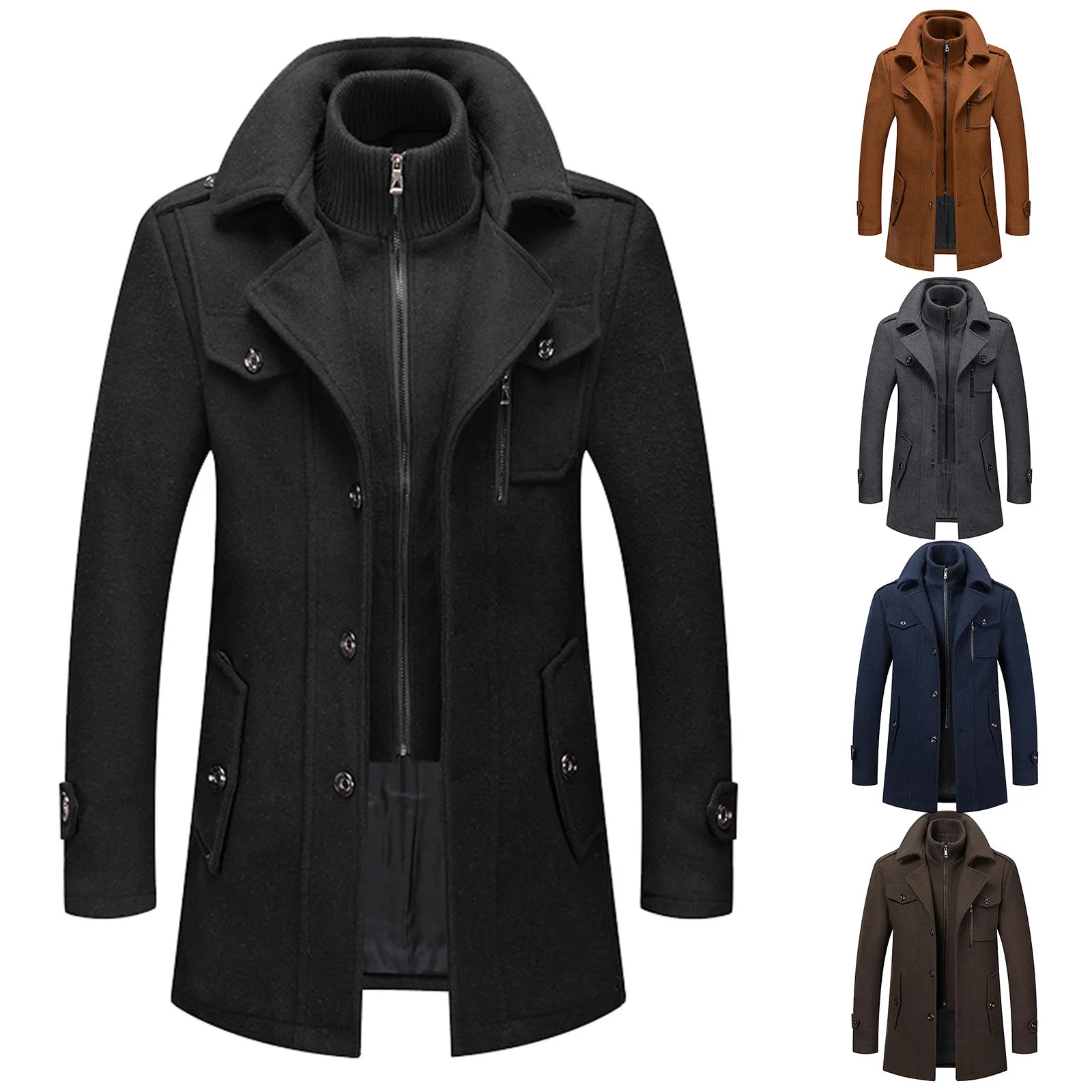 Men Cashmere Trench Coats Winter Jackets Overcoats Wool Blends High Quality New Winter Coats Male Business Casual Trench Coats