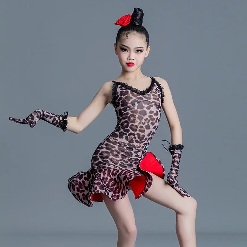 Vestido de baile latino de verano para niñas, vestido de leopardo latino, ropa de competición de baile latino, traje de baile de salón Salsa Tango Chacha SL8131