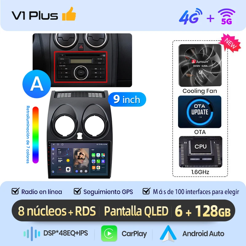 Junsun Radio Voz AI voor Nissan Qashqai J10 2006-2013 draadloze CarPlay Android Auto autoradio 2DIN met Bluetooth DAB+ GPS RDS