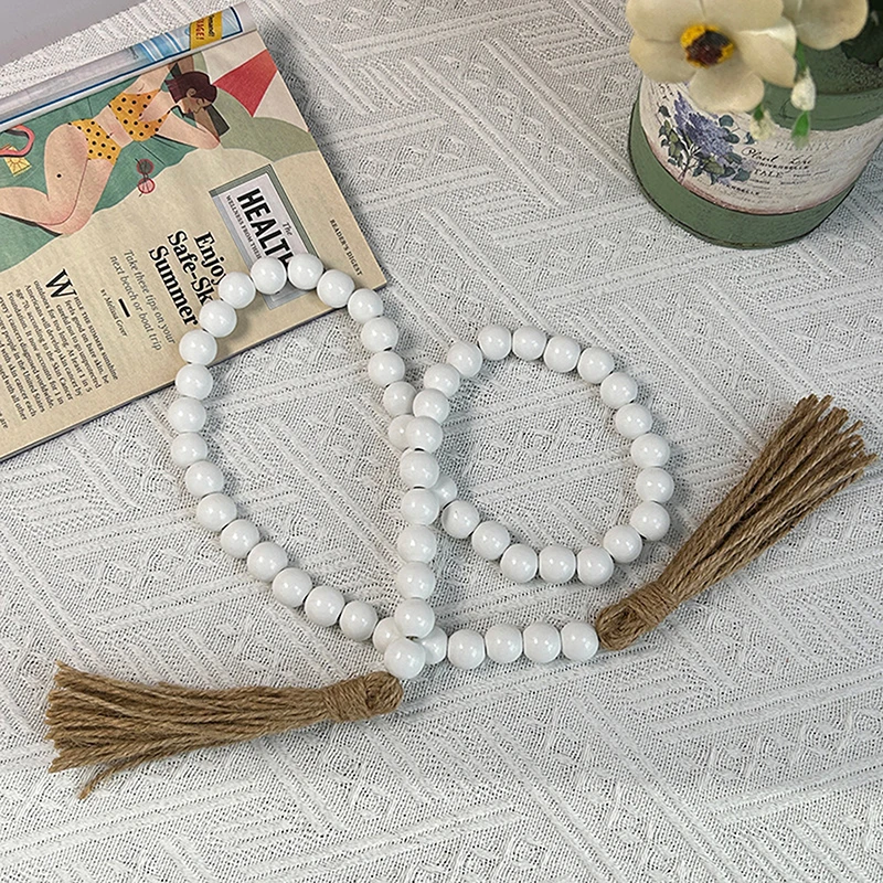 Wood Bead Garland With Tassels Farmhouse Tassel Bead Ornament Country Decor Prayer Boho Beads Wall Hanging Decoration