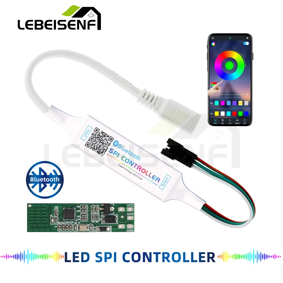 Bluetooth Mini LED SPI Controller DC 5-24V 200 Pixel Signal Dimmer Smart APP Control for RGB IC WS2811 WS2812B LED Strip Lights