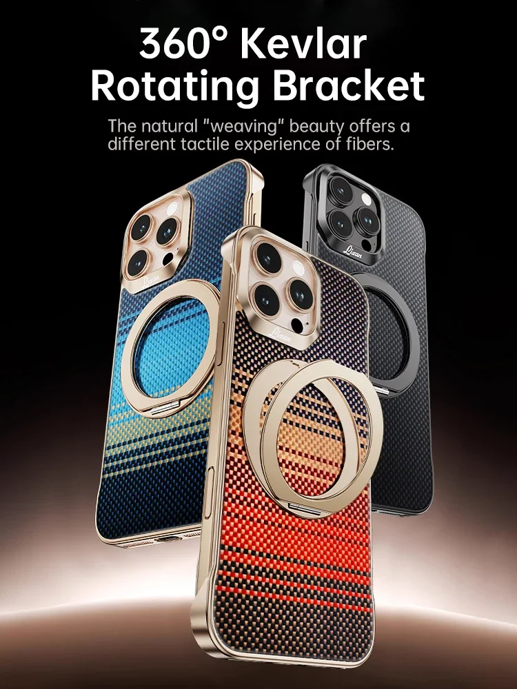 

360° Kevlar Rotating Stand Phone Case for Iphone 13 14 15 16 Pro Max Plus Frameless Magnetic Holder Shockproof Protection Cover
