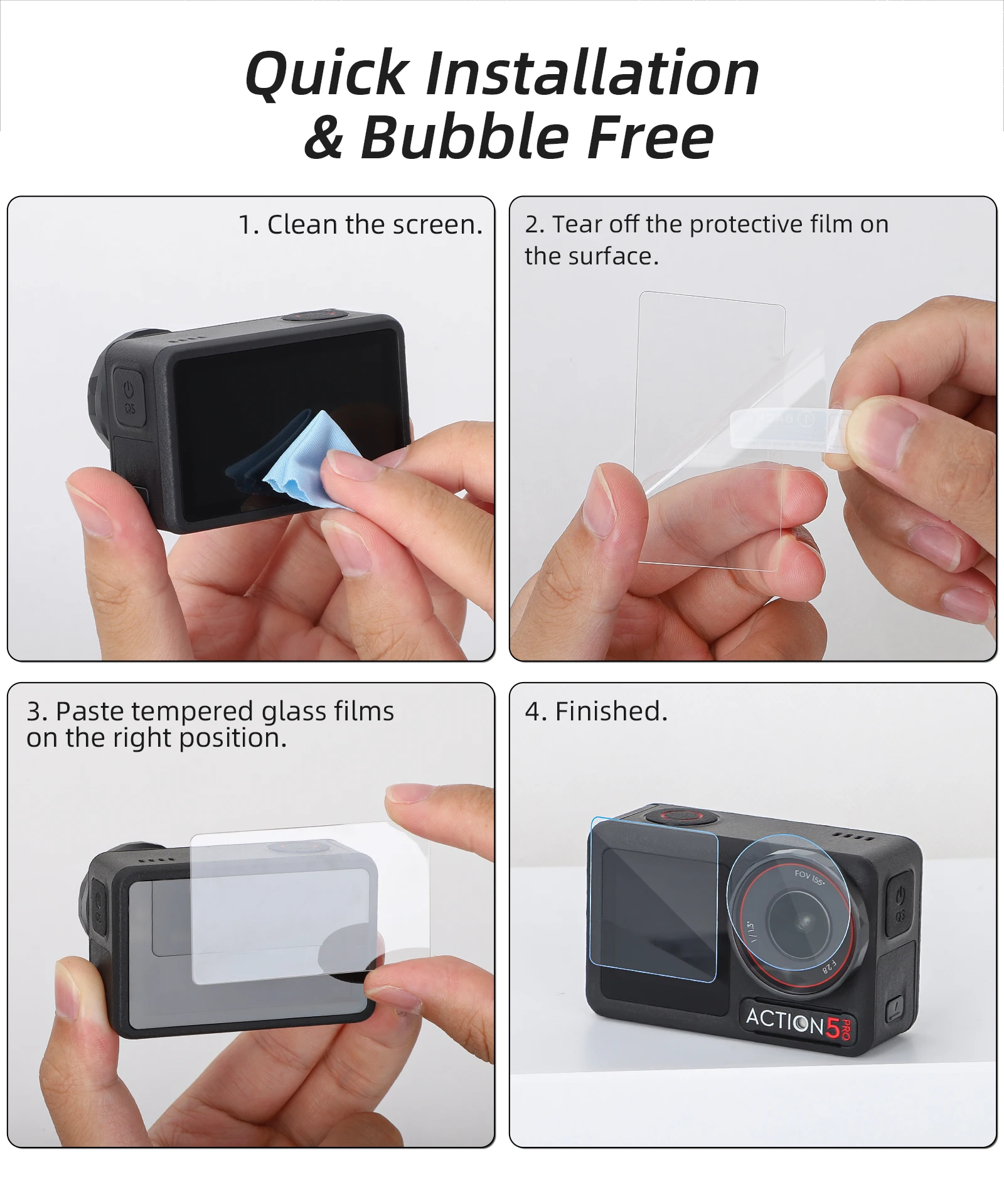 Screen Protector For DJI Osmo Action 5 Pro Ultra-Clear Tempered Glass Camera Lens 9H Screen Protector Film Accessories Set