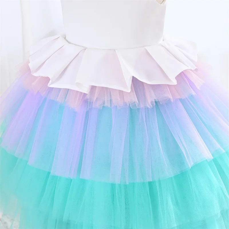 Fashion Baby Girl Princess Layered Tutu Dress Sleeveless Child Patchwork Tulle Vestido Party Pageant Birthday Baby Clothes 3-9Y