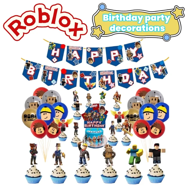 

Новый Roblox творческая личность день рождения атмосфера платье аниме мультфильм воздушный шар торт вставка ряд флаг украшение стены