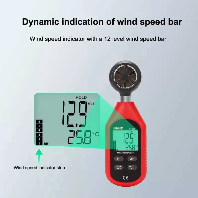UNI-T UT363 Handheld Anemometer Digitale Windgeschwindigkeit Messung Temperatur Tester LCD Display Luftstrom Geschwindigkeit Wind Meter