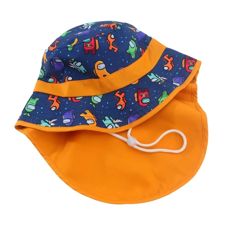 

Cartoon Print Hat Bucket Hat with Face Neck Coverage Kids Sun Hat for Girls W3JF