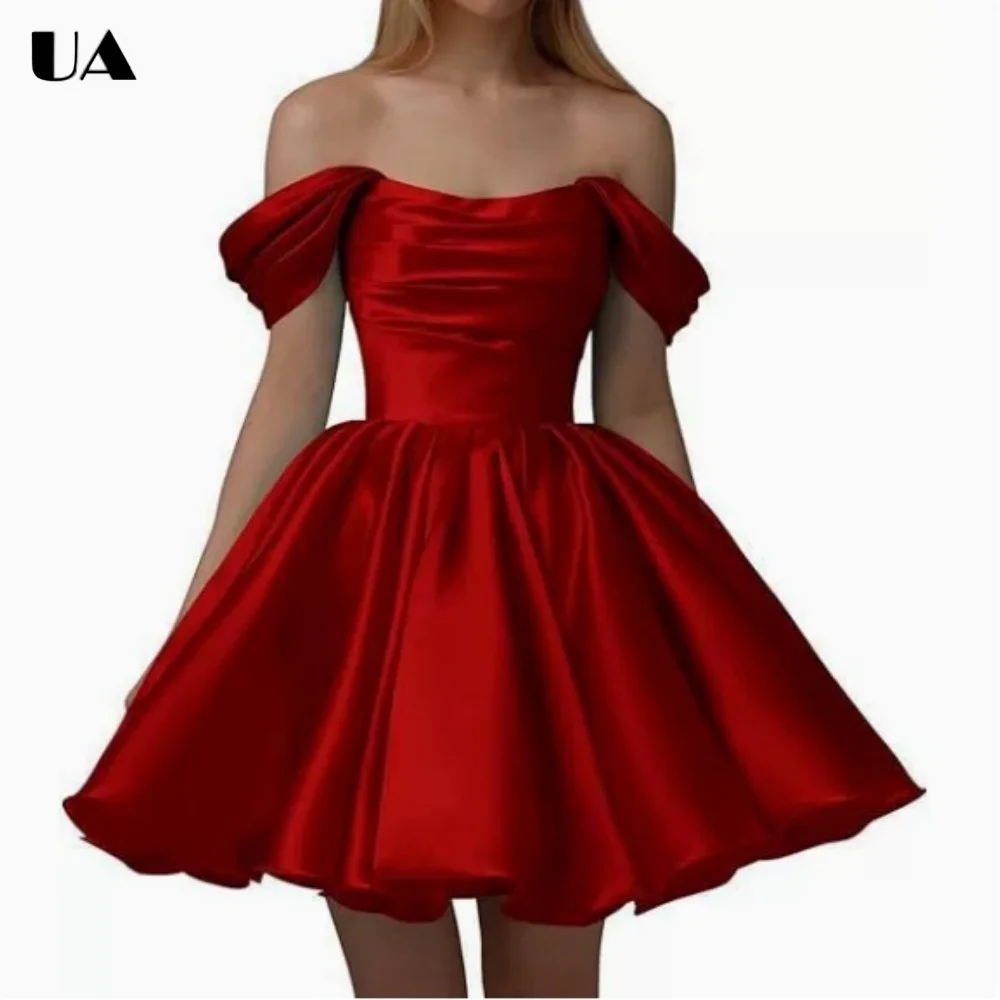 Trendiges, schulterfreies Mini-Kleid im Fit-and-Flare-Stil, heiß begehrtes, drapiertes kurzes Ballkleid, modisches, einfarbiges Cocktailkleid