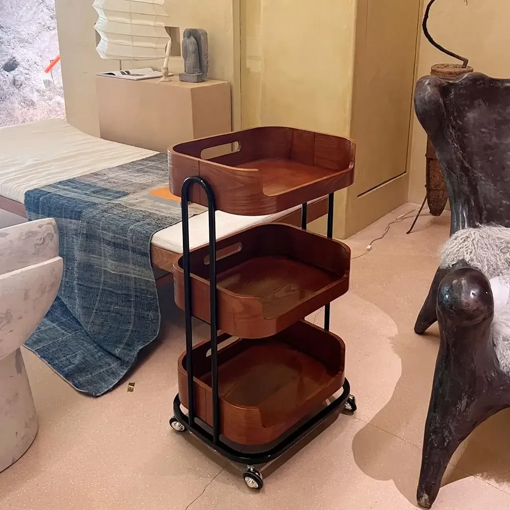 عربة من الخشب الصلب لصالونات التجميل ذات مزاج بارع، عربة نادي سبا، مانيكير لإدارة البشرة ورف للشعر #4