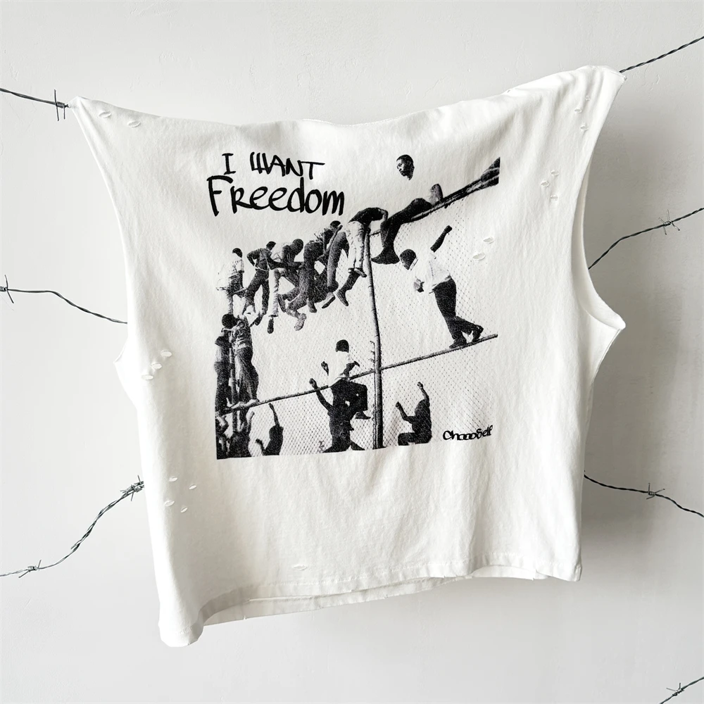 Vintage Saint I WANT FREEDOM T-Shirts Men Women High Quality Tee T Shirt