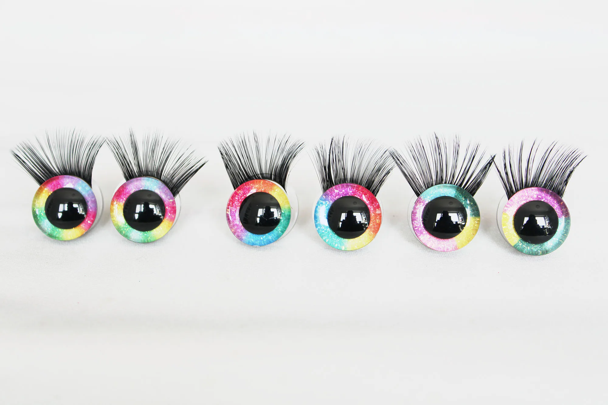 

20pcs 12MM to 30MM 3D RAINBOW glitter toy eyes With black eyelash tray with back washer for handcraft plush doll-R3