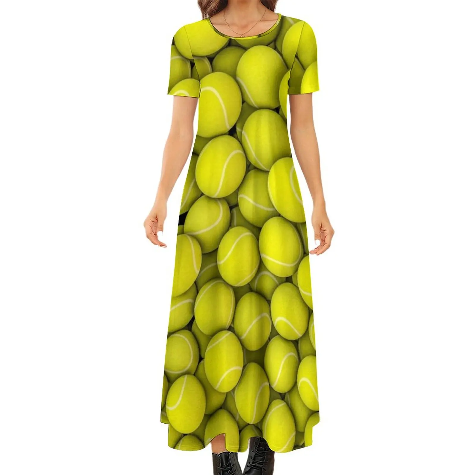 

Tennis balls Round Neck Short Sleeve Dress chic and elegant evening dress Woman clothing long sleeve dress