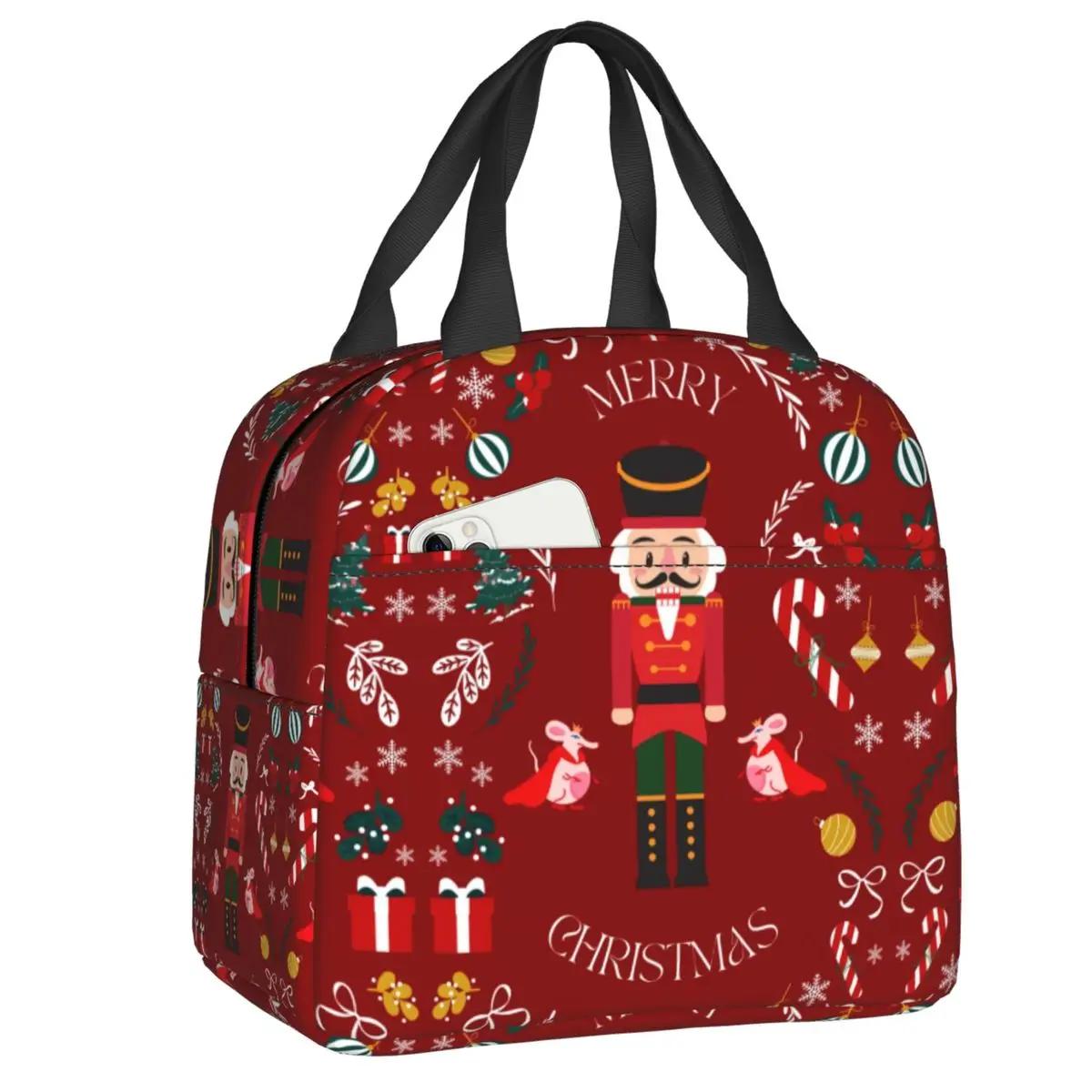 Merry Christmas Nutcracker Insulated Lunch Bag for Women Leakproof Thermal Cooler Bento Box Office Picnic Travel